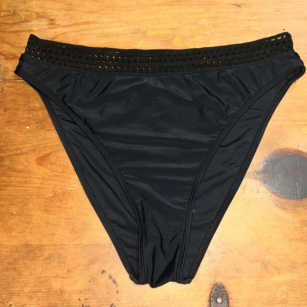 CUPSHE Women's High Waisted Lattice Bikini Bottoms Black Size Large